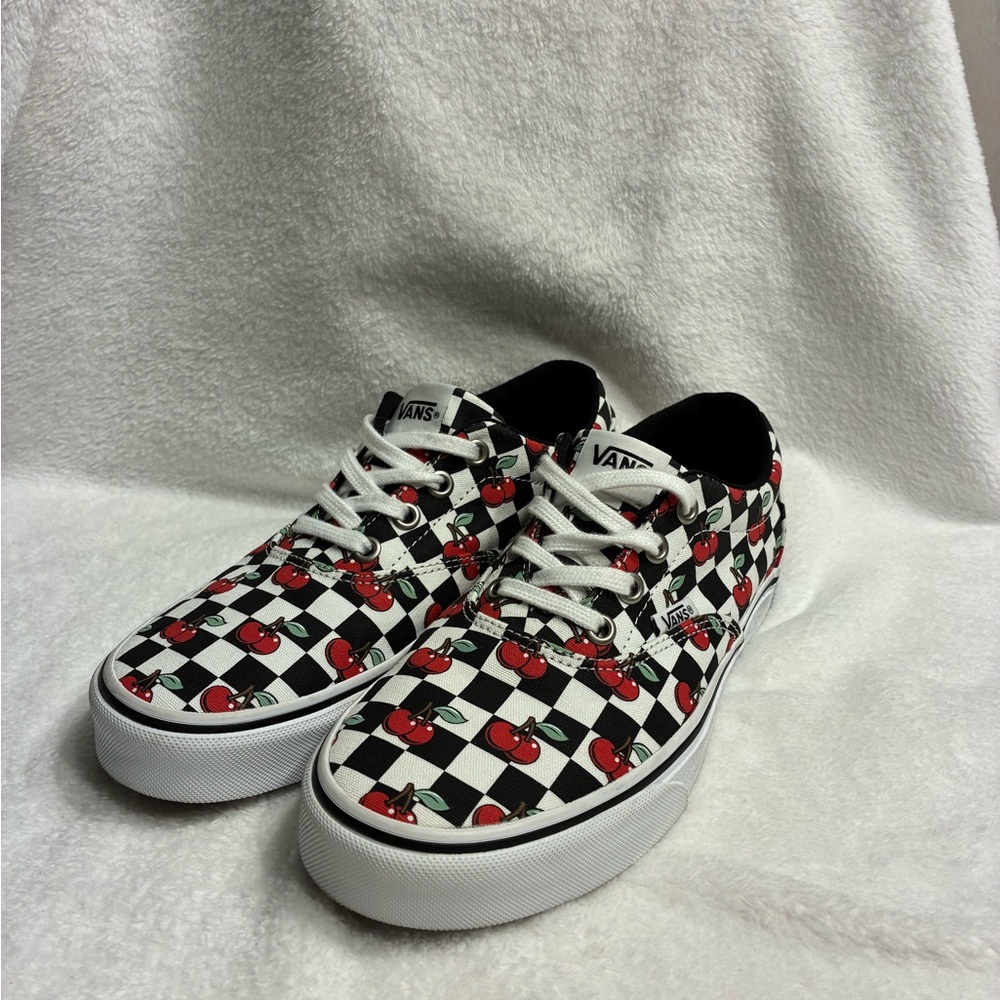 Vans Cherry Checkerboard Sneakers - Black, White, Cherry Red